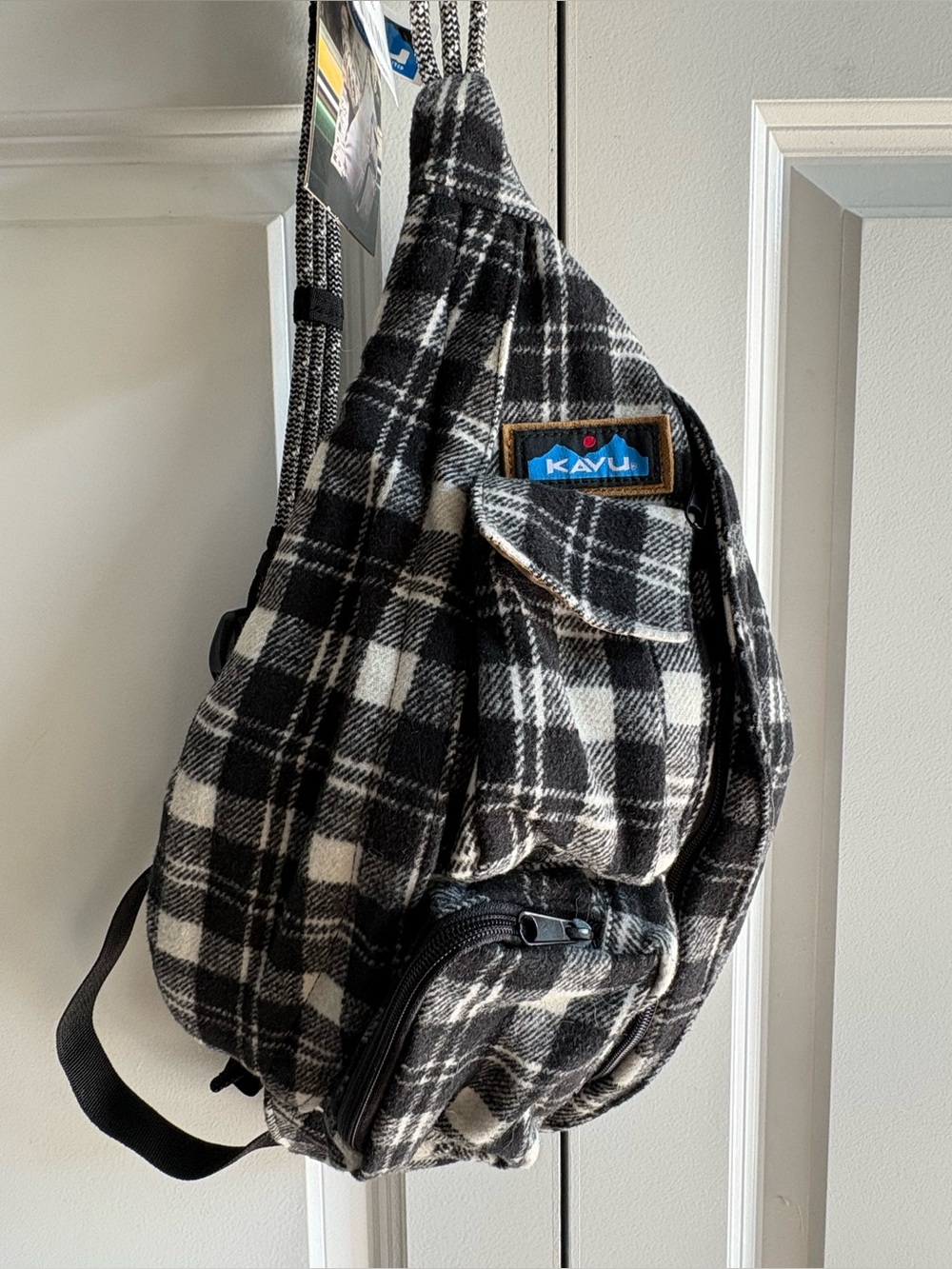 Mini Kavu Plaid Rope Sling Bag Oatmeal NWT